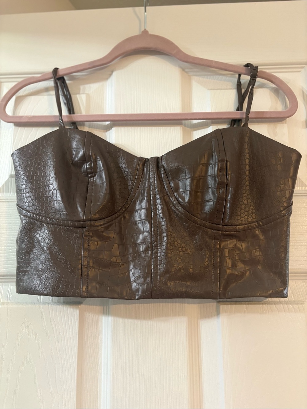 Express Brown Faux Croc Bustier Top